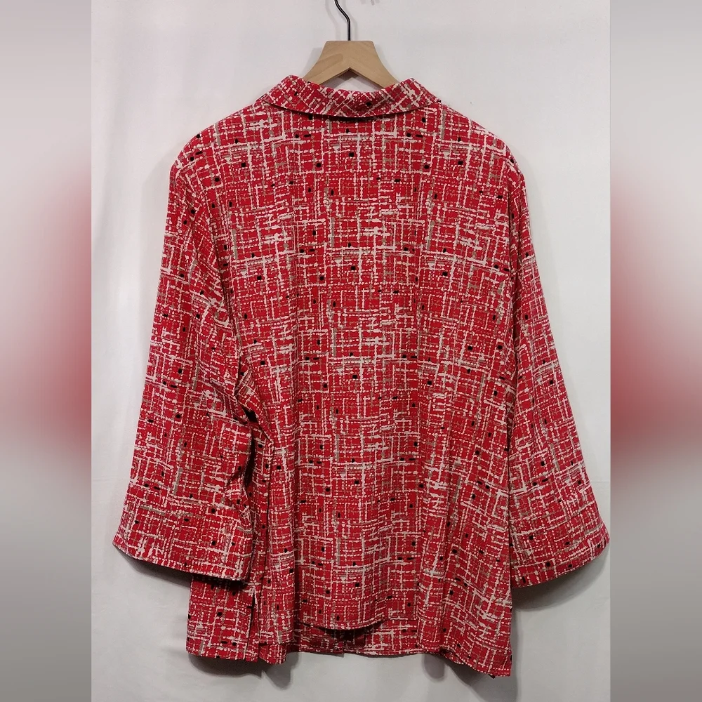 Maggie Barnes Artsy Button Blouse Women's 3X Red Boho Retro Festival Casual - Picture 5 of 8